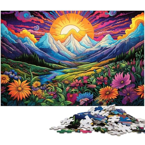 1000 teiliges Puzzle für Erwachsene Bunte Blumen und Berge Puzzle Geschenke Geburtstagsgeschenke für Teenager ab 14 Jahren 1000 Teile (75 x 50 cm) von zouxangzz