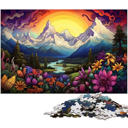 1000 teiliges Puzzle für Erwachsene Bunte Blumen und Berge Puzzle Kunstwerk für Teenager ab 14 Jahren 1000 Teile (75 x 50 cm) von zouxangzz