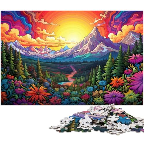 1000 teiliges Puzzle für Erwachsene Bunte Blumen und Berge Puzzle als Geschenk Familienspiel Stressabbau schwieriges Herausforderungspuzzle 1000 Teile (38 x 26 cm) von zouxangzz