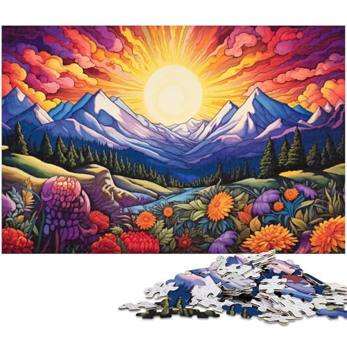 1000 teiliges Puzzle für Erwachsene Bunte Blumen und Berge Puzzle für Kinder Holzpuzzle Lernspiel für Erwachsene 1000 Teile (75 x 50 cm) von zouxangzz