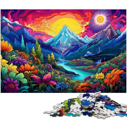 1000 teiliges Puzzle für Erwachsene Bunte Blumen und Berge unmögliches Puzzle für Teenager ab 14 Jahren 1000 Teile (75 x 50 cm) von zouxangzz