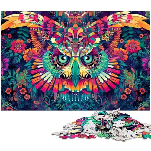 1000 teiliges Puzzle für Erwachsene Bunte Eule unmögliches Puzzle für Teenager ab 14 Jahren (Größe 75 x 50 cm) von zouxangzz