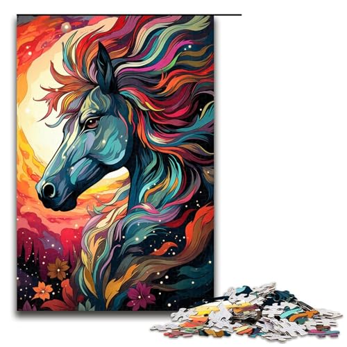 1000 teiliges Puzzle für Erwachsene Bunte Pferde auf dem Planeten Puzzle praktisches Spiel 75 x 50 cm von zouxangzz