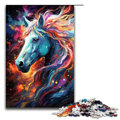 1000 teiliges Puzzle für Erwachsene Bunte Pferde auf dem Planeten Puzzle praktisches Spiel 75 x 50 cm von zouxangzz