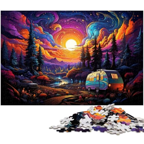 1000 teiliges Puzzle für Erwachsene Bus unter farbenfroher Nachtansicht Puzzle für Kinder Holzpuzzle Lernspiel für Erwachsene 1000 Teile (75 x 50 cm) von zouxangzz