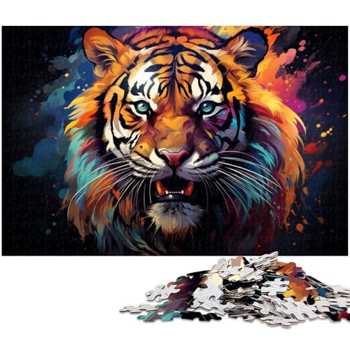 1000 teiliges Puzzle für Erwachsene Fantasie Farbmalerei Tiger Puzzle für Lernspiele Herausforderung Spielzeug Kunstwerk Geschenk 1000 PCS (75 x 50 cm) von zouxangzz