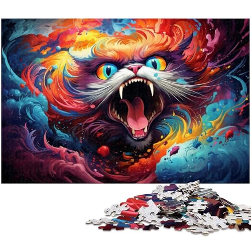 1000 teiliges Puzzle für Erwachsene Fantasie Puzzle mit bunten Katzen für Kinder Papierpuzzle Lernspiel für Erwachsene 1000 Teile (38 x 26 cm) von zouxangzz