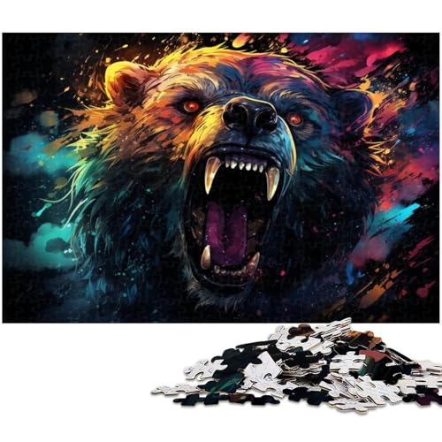 1000 teiliges Puzzle für Erwachsene Farbiger Schwarzbär Puzzle Kunstwerk für Teenager ab 14 Jahren 1000 Teile (38 x 26 cm) von zouxangzz