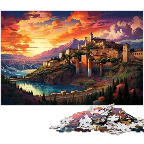 1000 teiliges Puzzle für Erwachsene Farbillustration des Alhambra Palastes Puzzle für Kinder Holzpuzzle Lernspiel für Erwachsene 1000 Teile (75 x 50 cm) von zouxangzz