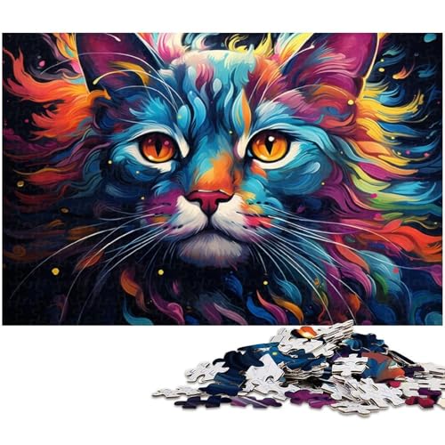 1000 teiliges Puzzle für Erwachsene Farbkatze für Puzzle EIN Kunstwerk für Teenager ab 14 Jahren 1000 Teile (38 x 26 cm) von zouxangzz