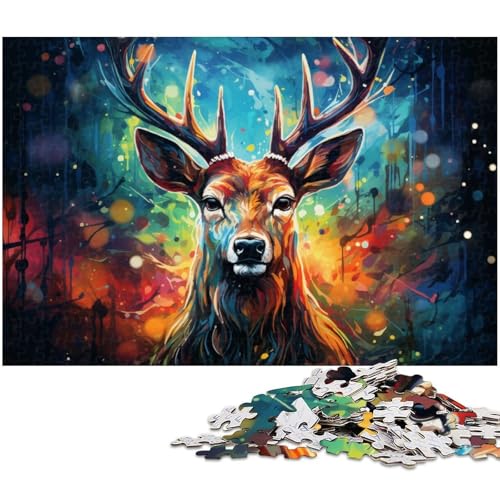 1000 teiliges Puzzle für Erwachsene Gemälde eines bunten Hirsches Puzzle für Lernspiele Herausforderung Spielzeug Kunstwerk Geschenk 1000 PCS (75 x 50 cm) von zouxangzz
