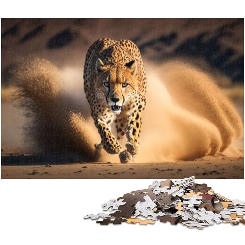 1000 teiliges Puzzle für Erwachsene Gepard läuft vor der Kamera Puzzle für Kinder Holzpuzzle Lernspiel für Erwachsene (Größe 75 x 50 cm) von zouxangzz