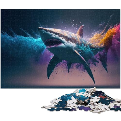 1000 teiliges Puzzle für Erwachsene Hai buntes Tierspielzeug Denkspiel anspruchsvolles Puzzlespiel und Familienspiel (Größe 75 x 50 cm) von zouxangzz