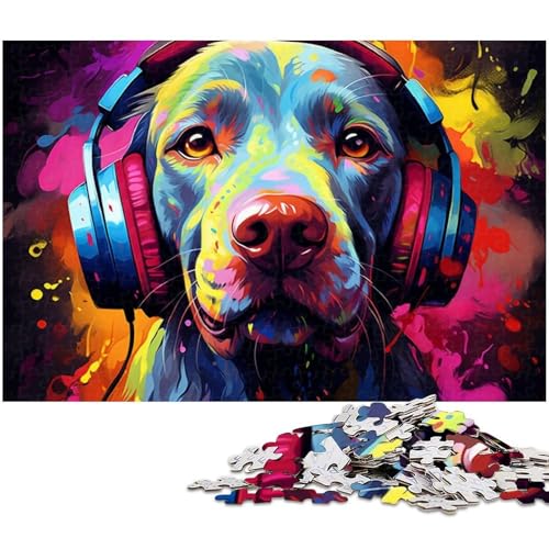 1000 teiliges Puzzle für Erwachsene Hund hört Musik Puzzle als Geschenk Familienspiel Stressabbau schwieriges Herausforderungspuzzle 1000 Teile (38 x 26 cm) von zouxangzz