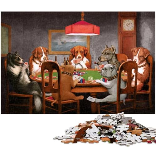1000 teiliges Puzzle für Erwachsene Hunde Spielen Poker Holzpuzzle Lernspielzeug (Größe 75 x 50 cm) von zouxangzz