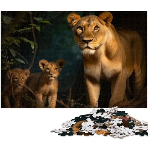 1000 teiliges Puzzle für Erwachsene Löwin mit Jungen Puzzle Kunstwerk für Teenager ab 14 Jahren (Größe 75 x 50 cm) von zouxangzz
