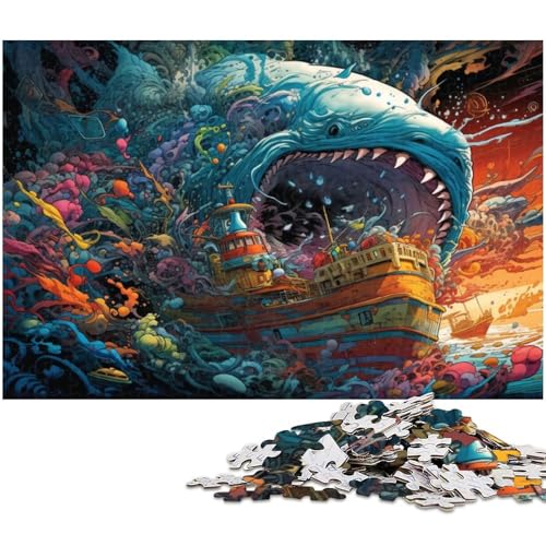 1000 teiliges Puzzle für Erwachsene Megalodon Hai Puzzle Kunstwerk für Teenager ab 14 Jahren (Größe 38 x 26 cm) von zouxangzz