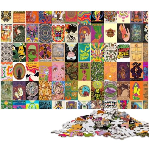 1000 teiliges Puzzle für Erwachsene Retro Psychedelisch EIN Kunstwerk für Teenager ab 14 Jahren (Größe 75 x 50 cm) von zouxangzz