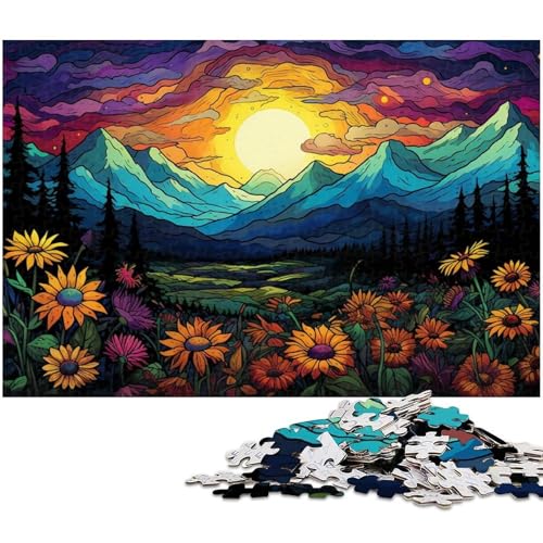 1000 teiliges Puzzle für Erwachsene Sonnenblumen unter Sonnenuntergang Puzzle für Lernspiele Herausforderung Spielzeug Kunstwerk Geschenk 1000 Teile (38 x 26 cm) von zouxangzz