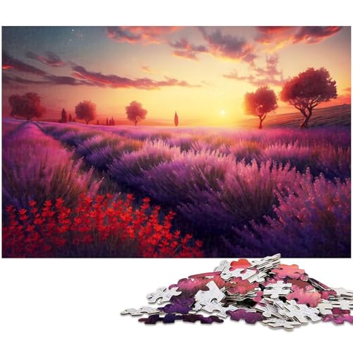 1000 teiliges Puzzle für Erwachsene Sonnenuntergang über einem Lavendelfeld Holzpuzzle Lernspielzeug (Größe 75 x 50 cm) von zouxangzz