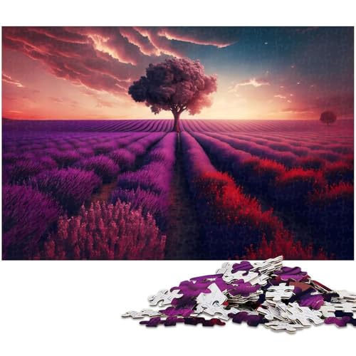 1000 teiliges Puzzle für Erwachsene Sonnenuntergang über einem Lavendelfeld Puzzle als Geschenk Familienspiel Stressabbau schwieriges Herausforderungspuzzle (Größe 75 x 50 cm) von zouxangzz