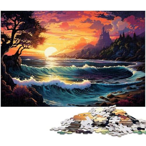 1000 teiliges Puzzle für Erwachsene Strand unter Sonnenuntergang EIN Kunstwerk für Teenager ab 14 Jahren 1000 Teile (38 x 26 cm) von zouxangzz