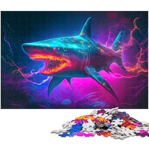 1000 teiliges Puzzle für Erwachsene Synthwave Shark Jigsaw Lernspiel Herausforderung Spielzeug Kunstwerk Geschenk (Größe 38 x 26 cm) von zouxangzz