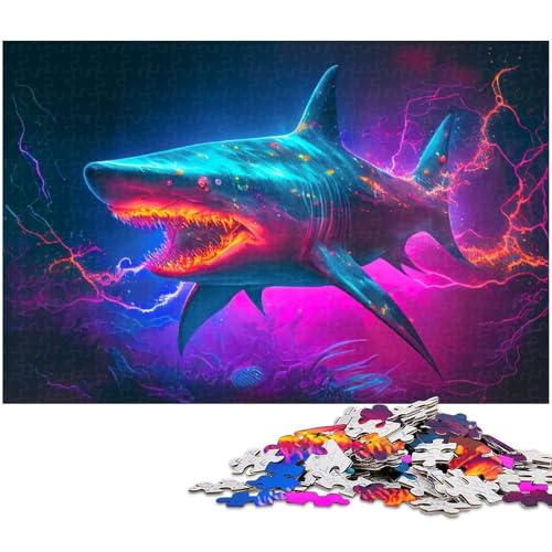 1000 teiliges Puzzle für Erwachsene Synthwave Shark Jigsaw Lernspiel Herausforderung Spielzeug Kunstwerk Geschenk (Größe 75 x 50 cm) von zouxangzz