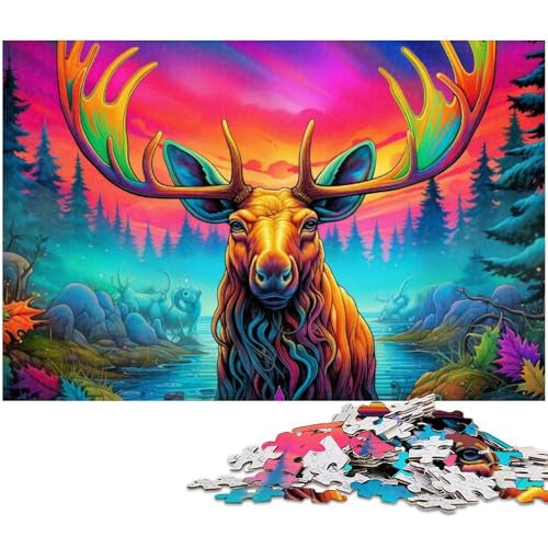 1000 teiliges Puzzle für Erwachsene Tier Elch Puzzle Lernspiel Herausforderung Spielzeug Kunstwerk Geschenk (Größe 75 x 50 cm) von zouxangzz
