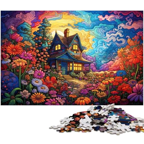 1000 teiliges Puzzle für Erwachsene buntes Blumenhaus EIN Kunstwerk für Teenager ab 14 Jahren 1000 Teile (75 x 50 cm) von zouxangzz