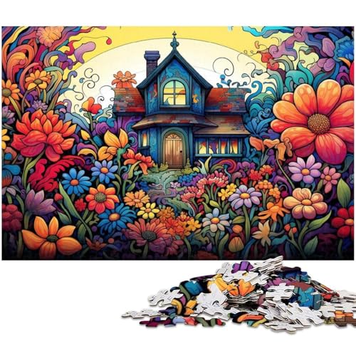 1000 teiliges Puzzle für Erwachsene buntes Blumenhaus Puzzle für Lernspiele Herausforderung Spielzeug Kunstwerk Geschenk 1000 Teile (38 x 26 cm) von zouxangzz