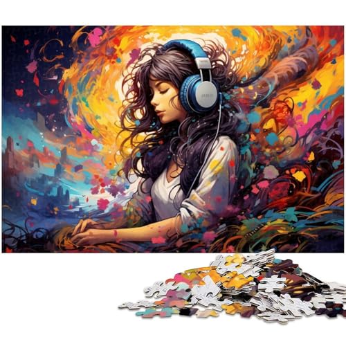 1000 teiliges Puzzle für Erwachsene buntes Mädchen das Musik hört Puzzle Spaß für die ganze Familie Aktivitäten für zu Hause Geburtstagsgeschenk Reisegeschenke 1000 Teile (75 x 50 cm) von zouxangzz