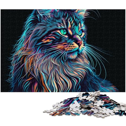 1000 teiliges Puzzle für Erwachsene buntes Maine Coon Katzen Puzzle für Kinder Holzpuzzle Lernspiel für Erwachsene (Größe 75 x 50 cm) von zouxangzz
