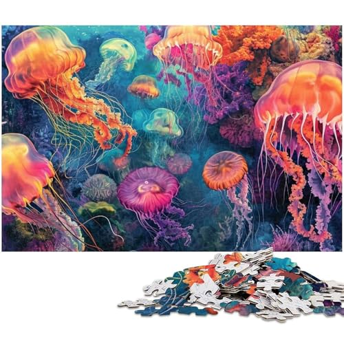 1000 teiliges Puzzle für Erwachsene buntes Quallen Puzzle für Lernspiele Herausforderung Spielzeug Kunstwerk Geschenk (Größe 75 x 50 cm) von zouxangzz