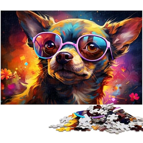 1000 teiliges Puzzle für Erwachsene buntes psychedelisches Chihuahua Hundepuzzle für Kinder Papierpuzzle Lernspiel für Erwachsene 1000 Teile (38 x 26 cm) von zouxangzz