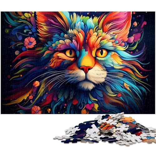 1000 teiliges Puzzle für Erwachsene buntes psychedelisches Kätzchen Puzzle für Lernspiele Herausforderung Spielzeug Kunstwerk Geschenk 1000 Stück (75 x 50 cm) von zouxangzz
