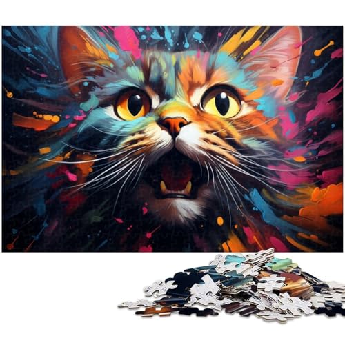 1000 teiliges Puzzle für Erwachsene buntes psychedelisches Katzen Puzzle Holzpuzzle Lernspielzeug 1000 Teile (75 x 50 cm) von zouxangzz