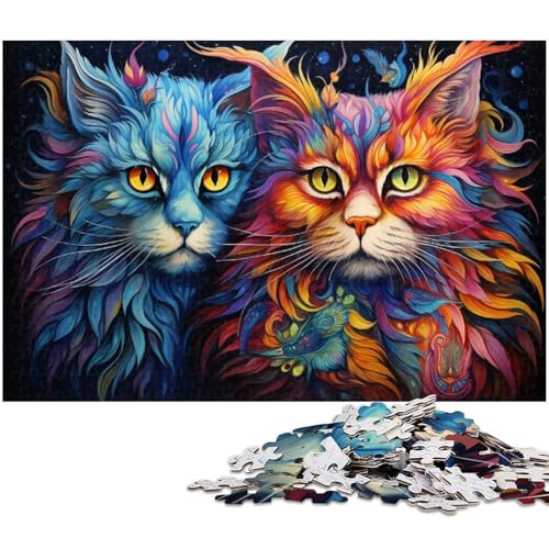 1000 teiliges Puzzle für Erwachsene buntes psychedelisches zweiköpfiges Katzenpuzzle für Kinder Holzpuzzle Lernspiel für Erwachsene 1000 Teile (75 x 50 cm) von zouxangzz