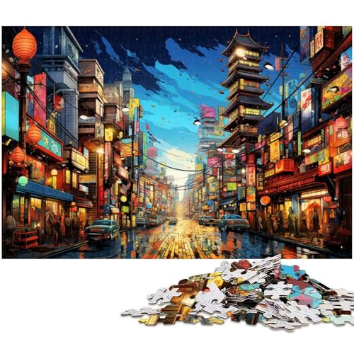 1000 teiliges Puzzle für Erwachsene farbenfrohe Psychedelia der japanischen Stadt Tokio Puzzles für Erwachsene und Kinder Holzpuzzle tolles Geschenk 1000 Teile (75 x 50 cm) von zouxangzz