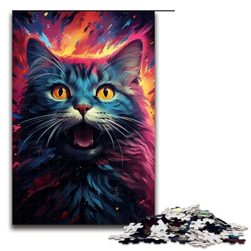 1000 teiliges Puzzle für Erwachsene farbenfrohe Psychedelia der kosmischen Weltraumkatzen Puzzle für Lernspiele Herausforderung Spielzeug Kunstwerk Geschenk 75 x 50 cm von zouxangzz