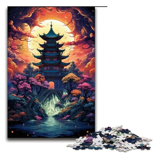 1000 teiliges Puzzle für Erwachsene farbenfrohe Psychedelia der traditionellen Pagode Puzzle für Erwachsene Holzpuzzle anspruchsvolles Spiel 75 x 50 cm von zouxangzz