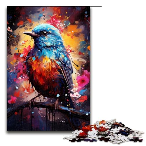 1000 teiliges Puzzle für Erwachsene farbenfrohe Psychedelia des süßen kleinen Blauvogels Spielpuzzle ganze Familie 75 x 50 cm von zouxangzz