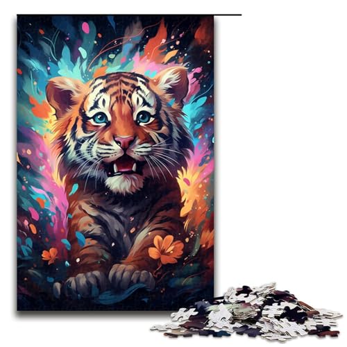 1000 teiliges Puzzle für Erwachsene farbenfrohe Psychedelia eines süßen Tigers Puzzle für Lernspiele Herausforderung Spielzeug Kunstwerk Geschenk 75 x 50 cm von zouxangzz