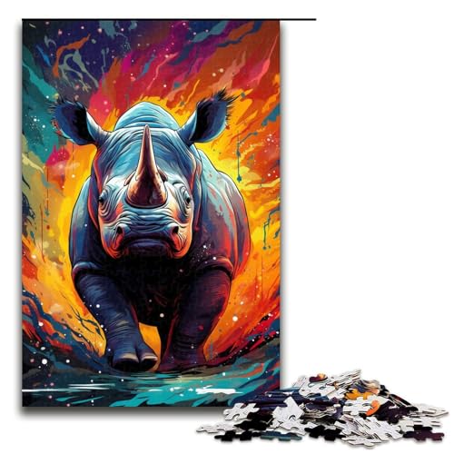 1000 teiliges Puzzle für Erwachsene farbenfrohe Psychedelia mit Neon Nashorn Puzzle praktisches Spiel 75 x 50 cm von zouxangzz