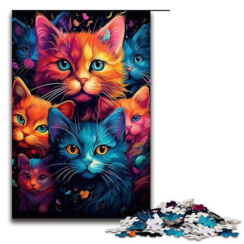 1000 teiliges Puzzle für Erwachsene farbenfrohe Psychedelia mit farbenfrohen und süßen Katzen Puzzle für Lernspiele Herausforderung Spielzeug Kunstwerk Geschenk 75 x 50 cm von zouxangzz