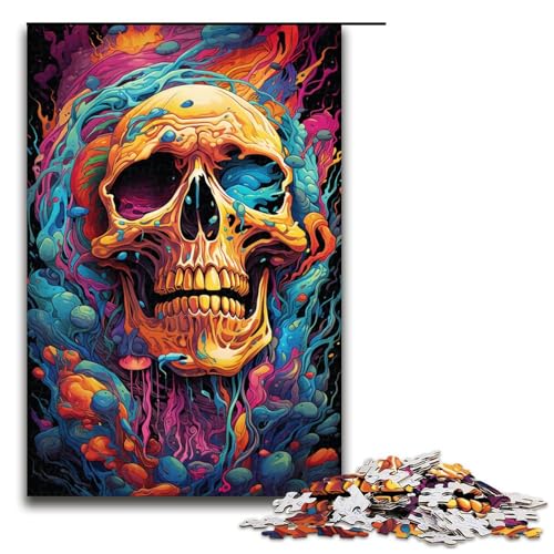 1000 teiliges Puzzle für Erwachsene farbenfrohe Psychedelia mit mutierten Totenköpfen Puzzle für Erwachsene Holzpuzzle anspruchsvolles Spiel 75 x 50 cm von zouxangzz