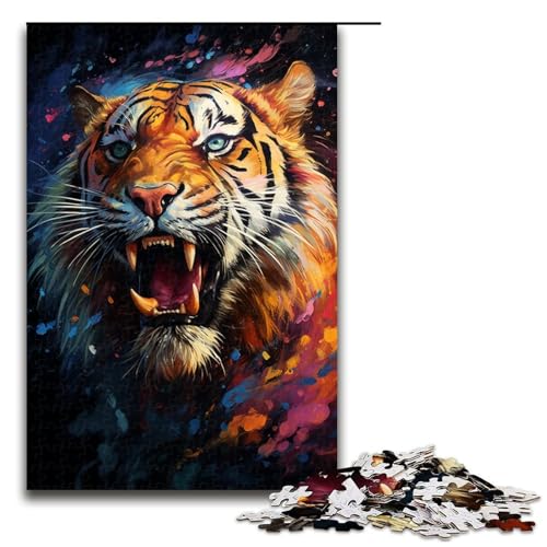 1000 teiliges Puzzle für Erwachsene farbenfrohe Psychedelia of Galaxy Tiger Puzzle für Erwachsene Holzpuzzle anspruchsvolles Spiel 75 x 50 cm von zouxangzz