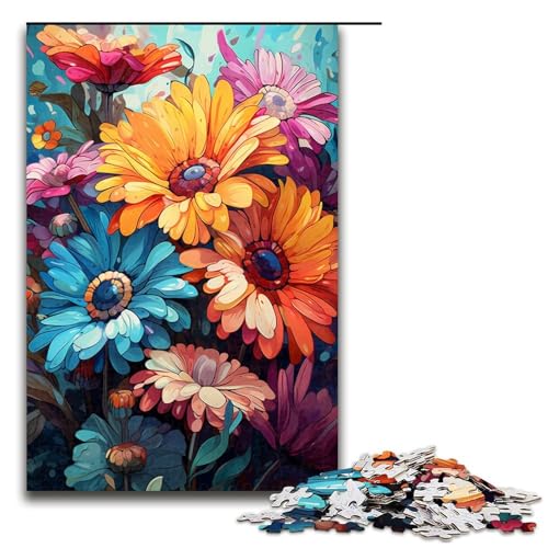 1000 teiliges Puzzle für Erwachsene farbenfrohe Psychedelia of Little Daisies Puzzle praktisches Spiel 75 x 50 cm von zouxangzz