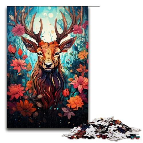 1000 teiliges Puzzle für Erwachsene farbenfrohe Psychedelia von Hirschen in Blumen Puzzle für Lernspiele Herausforderung Spielzeug Kunstwerk Geschenk 75 x 50 cm von zouxangzz
