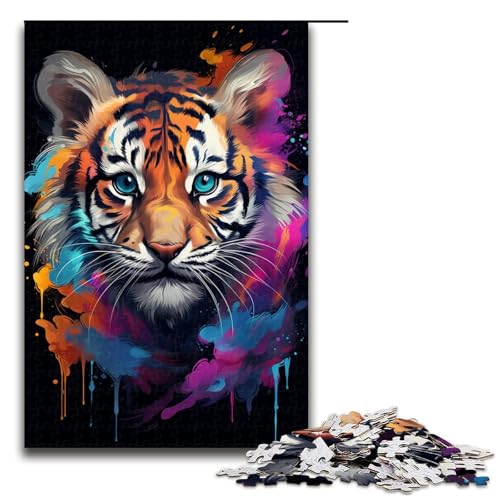 1000 teiliges Puzzle für Erwachsene farbenfrohe Psychedelie eines süßen kleinen Tigers anspruchsvolles Spiel EIN Kunstwerk geeignet für Teenager ab 12 Jahren 75 x 50 cm von zouxangzz